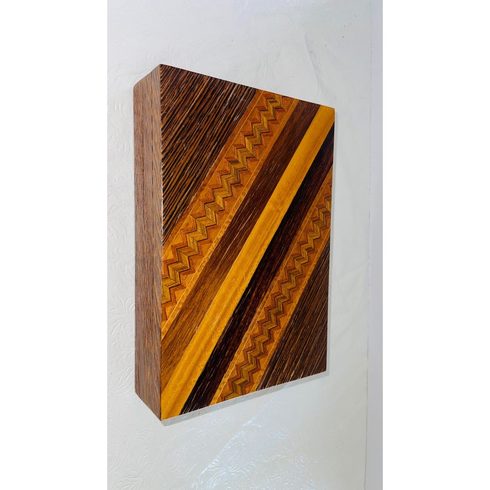 N. Nelson Vintage 1983 Handcrafted Wood Inlay Jewelry Trinket Box Brown Mixed
